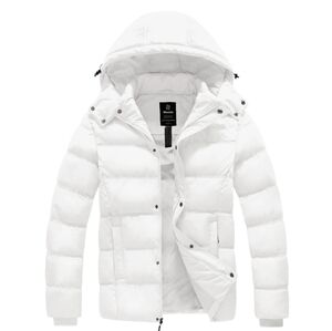 Wantdo Mens White Puffer Jacket with Removable Hood Size M